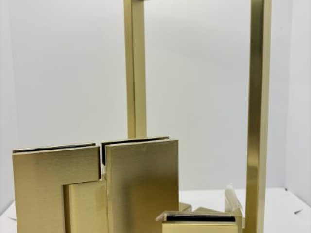 Brushed Gold handle, hinge and wall bracket for glass shower screens - glasscapes