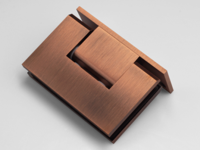 Antique bronze wall to glass hinge for frameless glass doors - glasscapes
